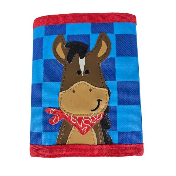 STEPHEN JOSEPH KIDS BLUE CHECKER HORSE WALLET TRIFOLD STYLE SIZE 4.5X3.5 - Picture 1 of 8